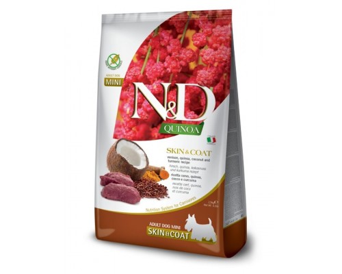 N&D QUINOA Skin & Coat Venison Mini беззерновой корм для собак мини пород для здоровья кожи и шерсти оленина, киноа