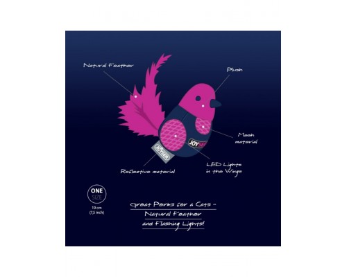 Птичка со светодиодом и перьями, розовая