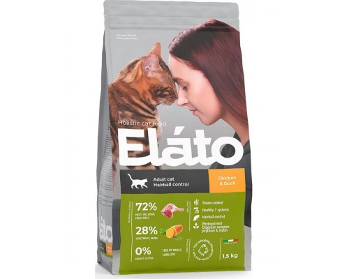 Elato Holistic Adult Cat Chicken & Duck / Hairball Control Полнорационный корм для взрослых кошек с курицей и уткой / для выведения комочков шерсти из желудка и кишечника кошек