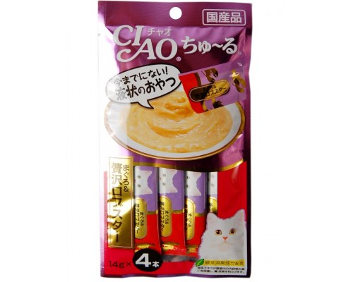 Лакомство для кошек Inaba Ciao Churu Тунец магуро с королевским лобстером, пюре