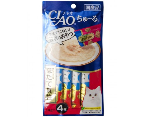 Лакомство для кошек Inaba Ciao Churu Тунец магуро с морским гребешком, пюре