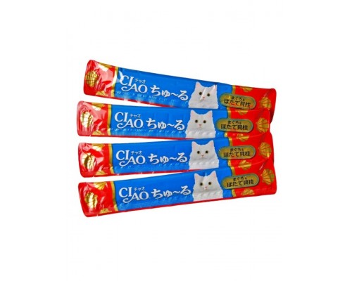 Лакомство для кошек Inaba Ciao Churu Тунец магуро с морским гребешком, пюре