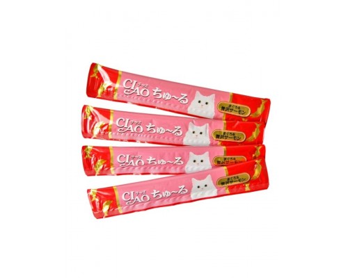 Лакомство для кошек Inaba Ciao Churu Лосось с куриным филе, пюре