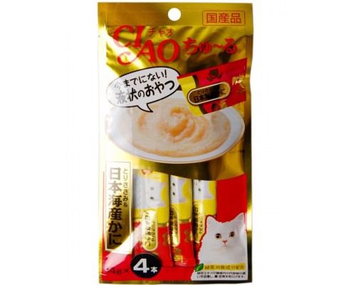 Лакомство для кошек Inaba Ciao Churu Куриное филе с японским крабом, пюре