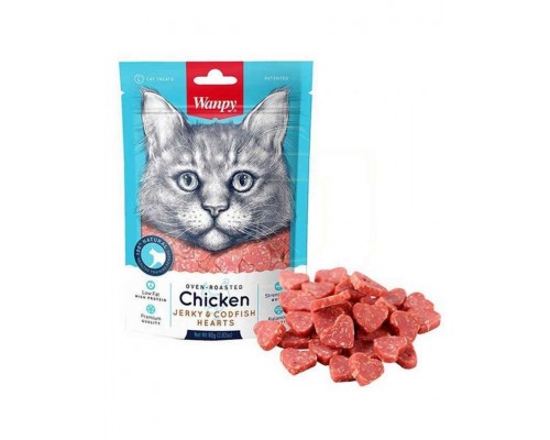 Лакомство Wanpy Cat «сердечки» из курицы с треской, для кошек