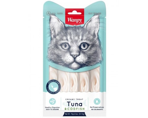 Лакомство Wanpy Cat «нежное пюре» из тунца и трески, для кошек