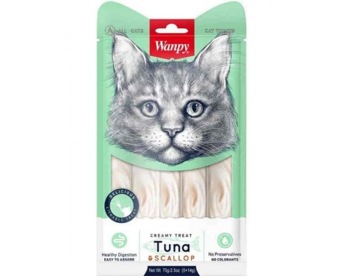 Лакомство Wanpy Cat «нежное пюре» из тунца и гребешка, для кошек