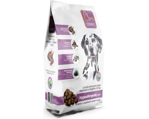 Clan CLASSIC Hypoallergenic-23/11 для собак крупных и средних пород ягненок, индейка, бурый рис