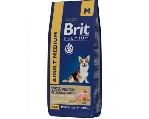 Brit Premium Dog Adult Medium с курицей для взрослых собак средних пород