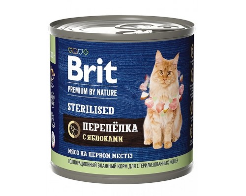 Brit Premium by Nature консервы с мясом перепёлки и яблоками для стерилизованных кошек