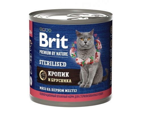 Brit Premium by Nature консервы с мясом кролика и брусникой для стерилизованных кошек