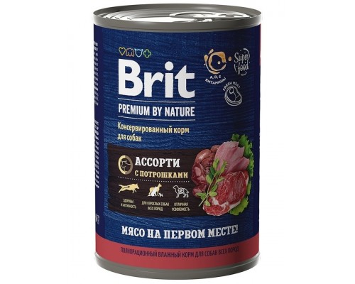 Brit Premium by Nature консервы с мясным ассорти с потрошками для собак всех пород