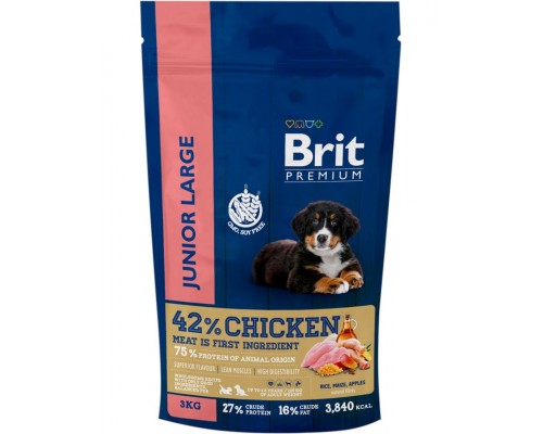 Brit Premium Dog Junior Large курица для молодых 1–30мес крупных собак (25–90кг)