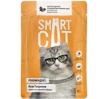 Smart Cat паучи для взрослых кошек и котят кусочки курочки со шпинатом в нежном соусе