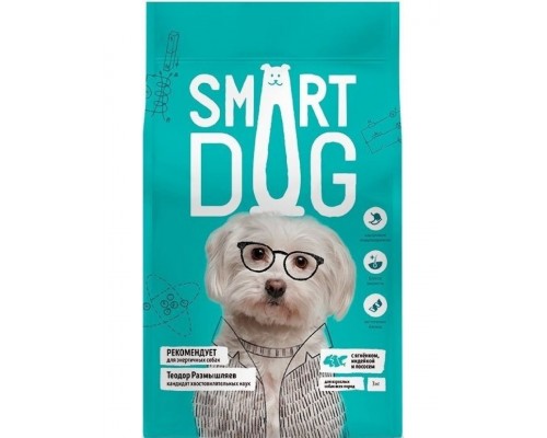 Smart Dog для взрослых собак, три вида мяса с ягнёнком, лососем, индейкой