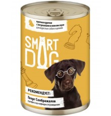 Smart Dog консервы для взрослых собак и щенков кусочки курочки с потрошками в нежном соусе