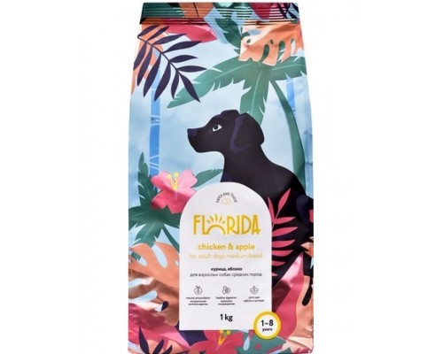 Корм для взрослых собак средних пород с курицей и яблоком