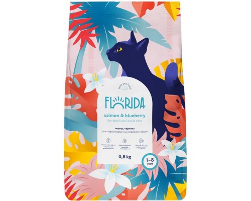 Корм для взрослых стерилизованных кошек с лососем и черникой