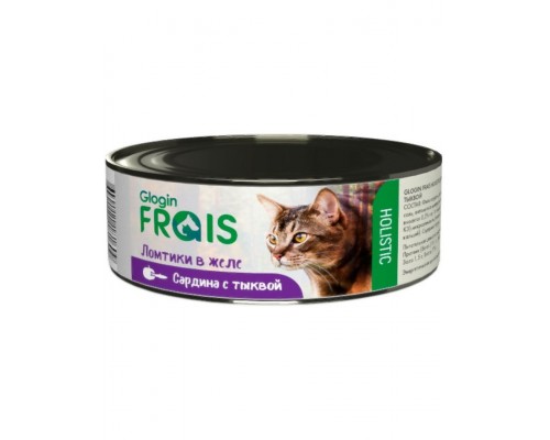 Glogin Frais Holistic для кошек ломтики в желе, сардина с тыквой