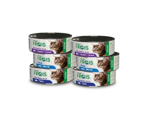 НАБОР Glogin Frais Holistic для кошек мясное ассорти, 2*Желудки, 2*Индейка, 2*Сердечки 100г