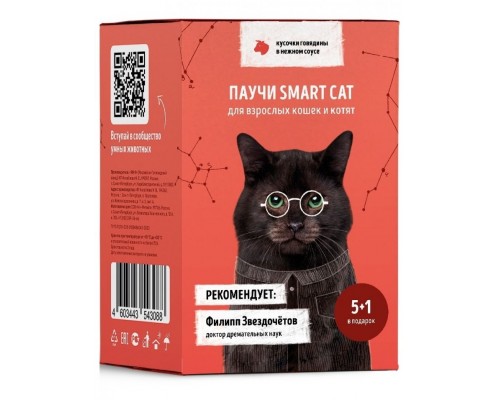 Набор паучей 5+1 в подарок для взрослых кошек и котят: кусочки говядины в нежном соусе