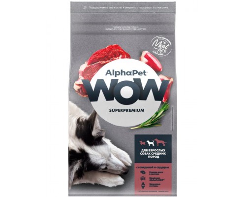 AlphαPet WOW Superpremium с говядиной и сердцем для взрослых собак средних пород