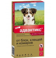 Капли на холку Адвантикс® от клещей, блох и комаров для собак от 10 до 25 кг–