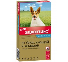 Капли на холку Адвантикс® от клещей, блох и комаров для собак от 4 до 10 кг