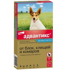 Капли на холку Адвантикс® от клещей, блох и комаров для собак от 4 до 10 кг