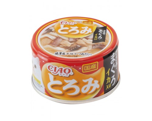 Влажный корм для кошек Inaba Ciao Toromi Куриное филе, тунец магуро и кальмар в бульоне