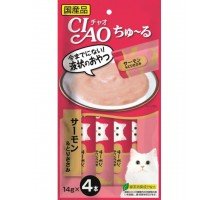 Лакомство для кошек Inaba Ciao Churu Лосось с куриным филе, пюре