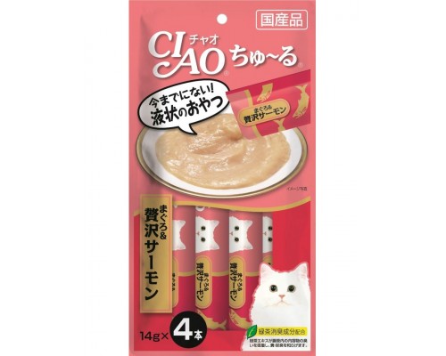 Лакомство для кошек Inaba Ciao Churu Тунец магуро с лососем, пюре