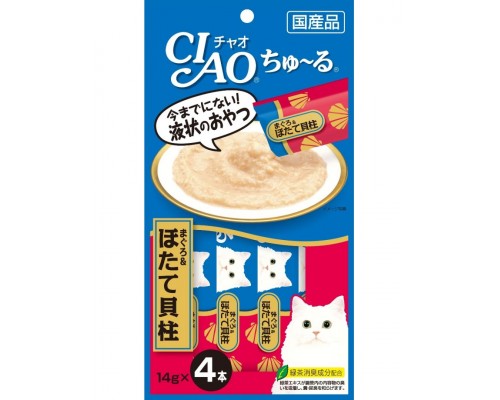 Лакомство для кошек Inaba Ciao Churu Тунец магуро с морским гребешком, пюре