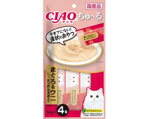 Лакомство для кошек Inaba Ciao Churu Тунец кацуо с морским ежом, пюре