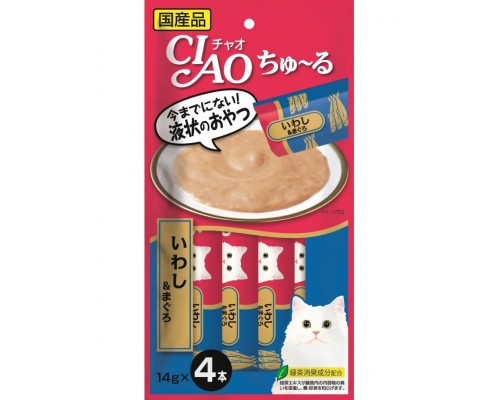 Лакомство для кошек Inaba Ciao Churu Дальневосточная сардина с тунцом магуро, пюре