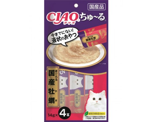 Лакомство для кошек Inaba Ciao Churu Тунец магуро с устрицами, пюре