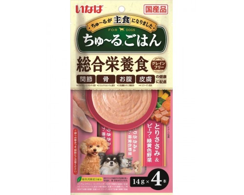 Лакомство для собак Inaba Churu Gohan Куриное филе с говядиной и овощами, пюре