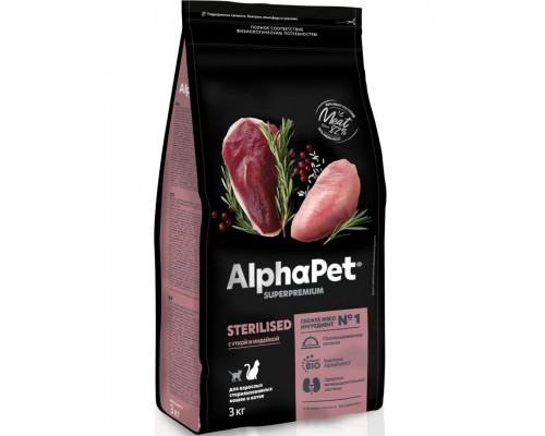 AlphαPet Superpremium с уткой и индейкой для взрослых стерилизованных кошек и котов