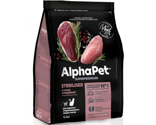 AlphαPet Superpremium с уткой и индейкой для взрослых стерилизованных кошек и котов