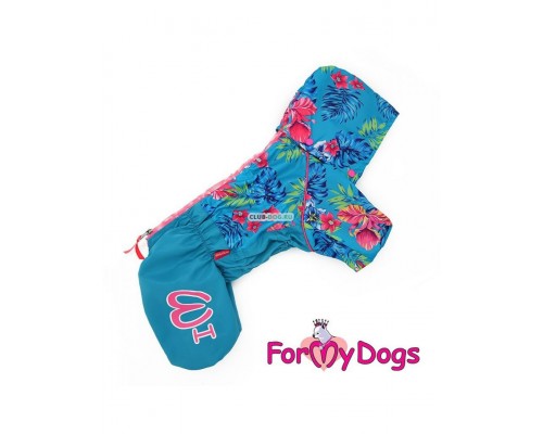 Дождевик для собак Цветы голубой для девочек
