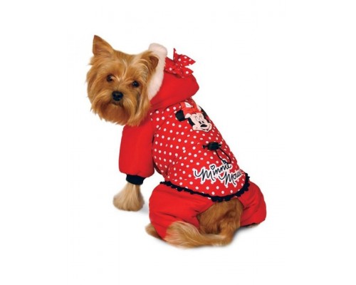 Комбинезон зимний Disney Minnie зимний с капюшоном с мехом, с отделкой черный/красный горох