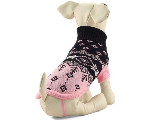 Свитер с орнаментом для собак розовый/черный/белый