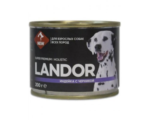 LАNDOR консервы для собак всех пород индейка с черникой
