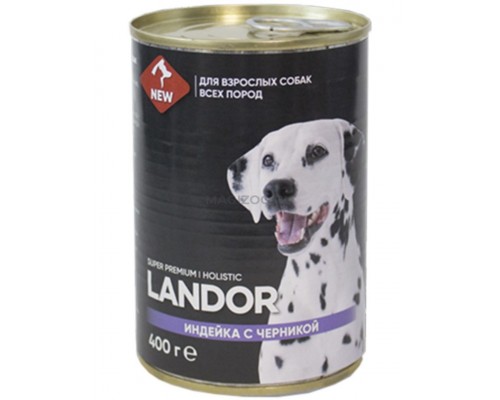 LАNDOR консервы для собак всех пород индейка с черникой