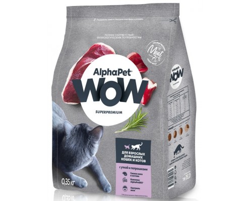 AlphαPet WOW Superpremium с уткой и потрошками для взрослых домашних кошек и котов