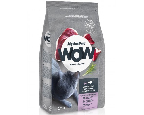 AlphαPet WOW Superpremium с уткой и потрошками для взрослых домашних кошек и котов