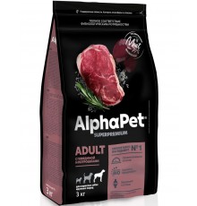 AlphαPet Superpremium с говядиной и потрошками для взрослых собак крупных пород