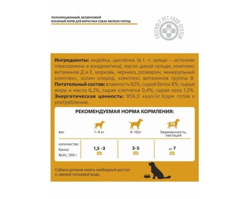 Беззерновой влажный корм для взрослых собак мелких пород, Индейка и цыплёнок