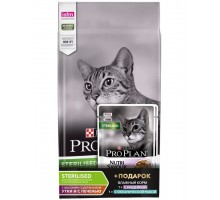 ПРОМО Sterilised для стерилизованных кошек и кастрированных котов с уткой и печенью 1,5 кг+2 пауча 85г