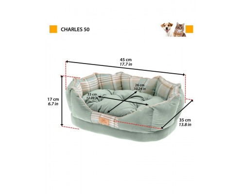 Софа CHARLES 50 синяя с двусторонней подушкой